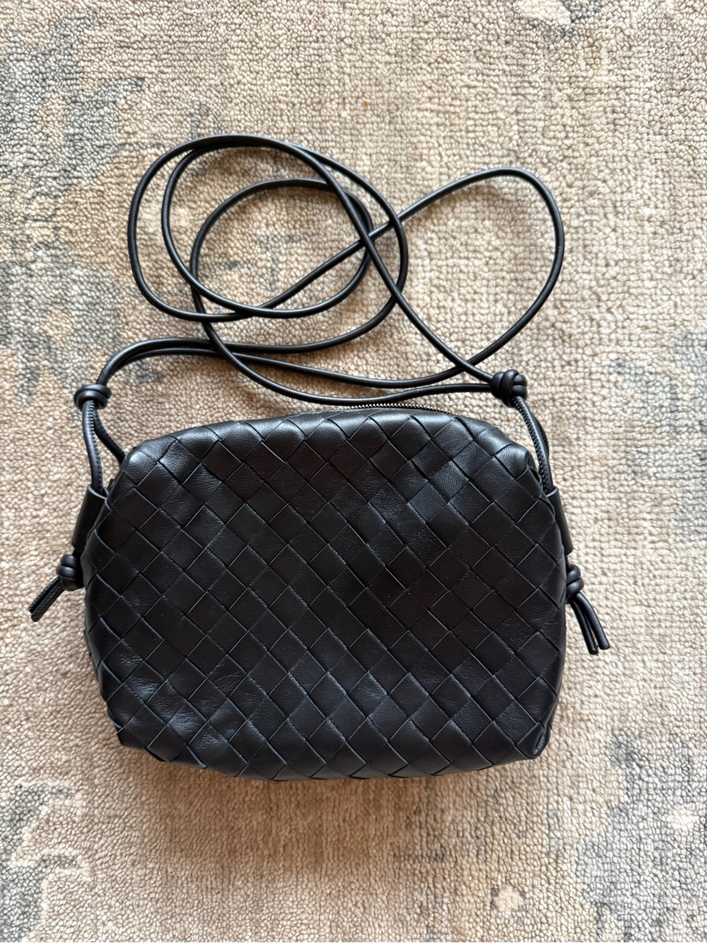 Woven Leather Crossbody Bag in Black